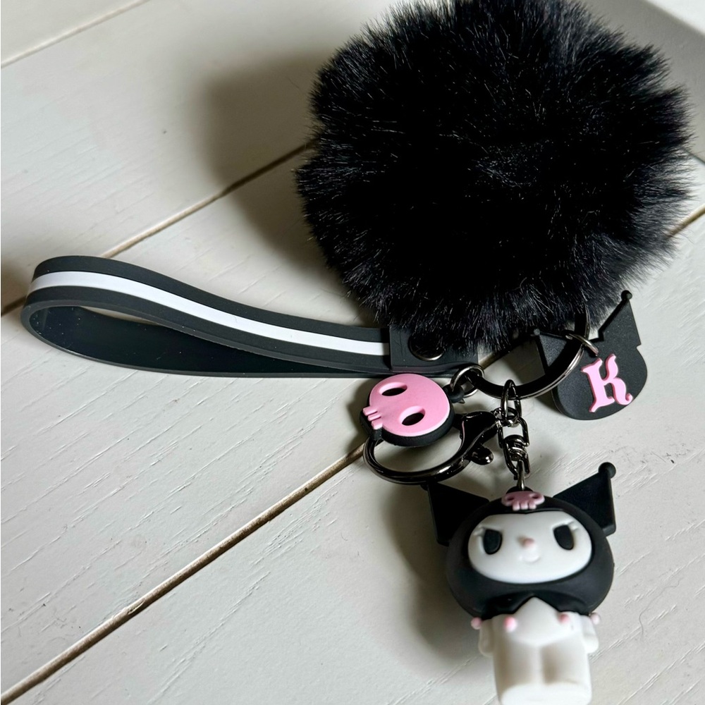Kuromi Keychain Bag Charm with Pom Pom & Wristlet Hello Kitty and Friends